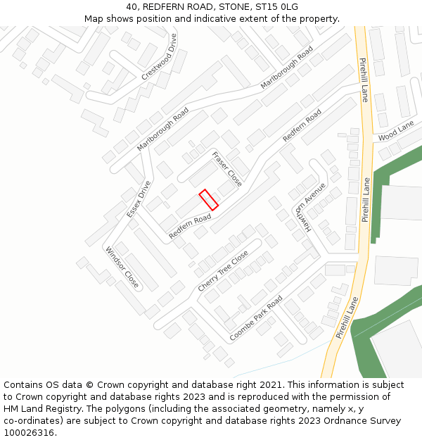 40, REDFERN ROAD, STONE, ST15 0LG: Location map and indicative extent of plot
