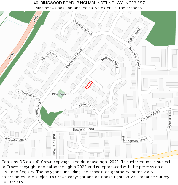 40, RINGWOOD ROAD, BINGHAM, NOTTINGHAM, NG13 8SZ: Location map and indicative extent of plot