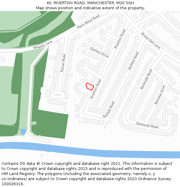 40, RIVERTON ROAD, MANCHESTER, M20 5GH: Location map and indicative extent of plot