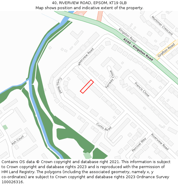 40, RIVERVIEW ROAD, EPSOM, KT19 0LB: Location map and indicative extent of plot
