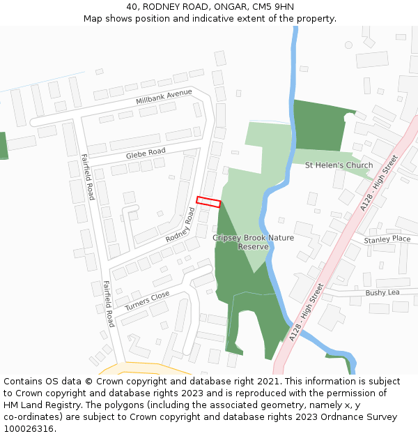 40, RODNEY ROAD, ONGAR, CM5 9HN: Location map and indicative extent of plot