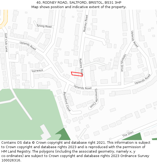 40, RODNEY ROAD, SALTFORD, BRISTOL, BS31 3HP: Location map and indicative extent of plot