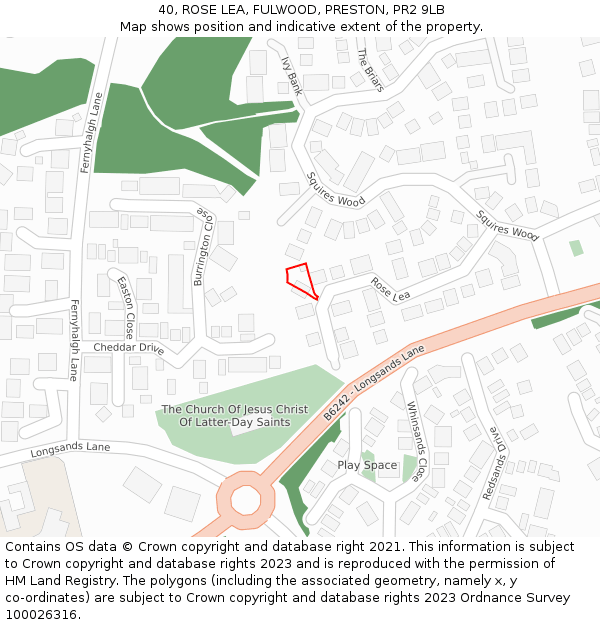 40, ROSE LEA, FULWOOD, PRESTON, PR2 9LB: Location map and indicative extent of plot