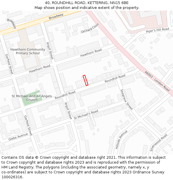 40, ROUNDHILL ROAD, KETTERING, NN15 6BE: Location map and indicative extent of plot