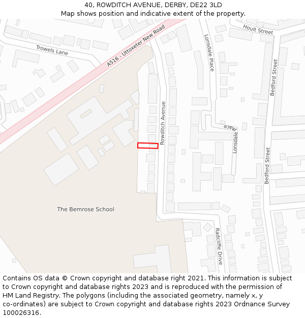 40, ROWDITCH AVENUE, DERBY, DE22 3LD: Location map and indicative extent of plot