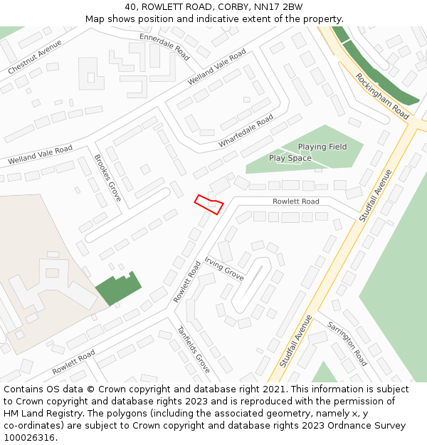 40, ROWLETT ROAD, CORBY, NN17 2BW: Location map and indicative extent of plot