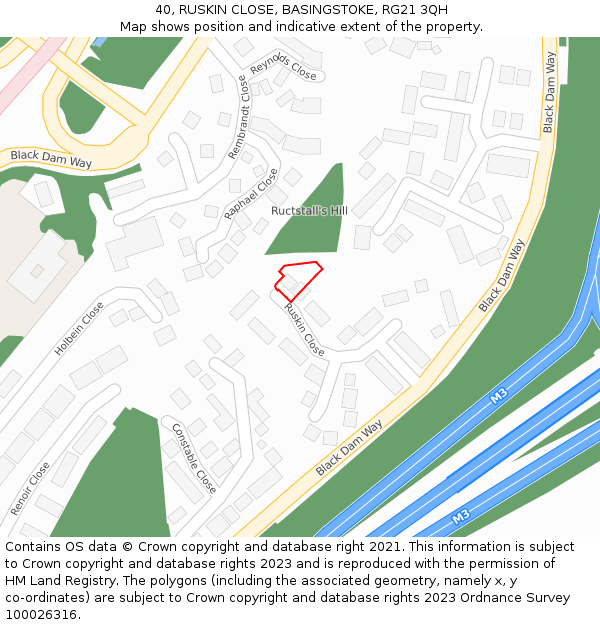 40, RUSKIN CLOSE, BASINGSTOKE, RG21 3QH: Location map and indicative extent of plot