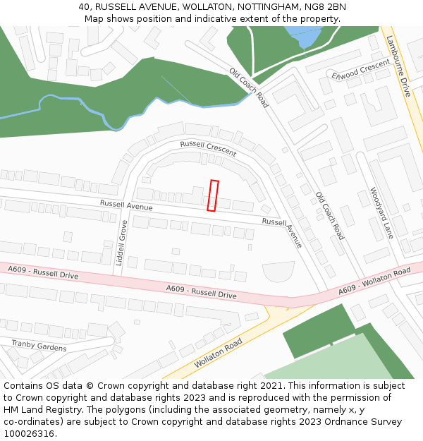 40, RUSSELL AVENUE, WOLLATON, NOTTINGHAM, NG8 2BN: Location map and indicative extent of plot