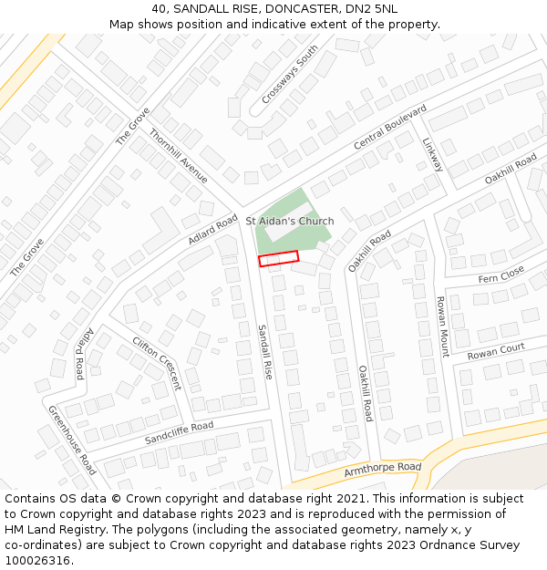 40, SANDALL RISE, DONCASTER, DN2 5NL: Location map and indicative extent of plot
