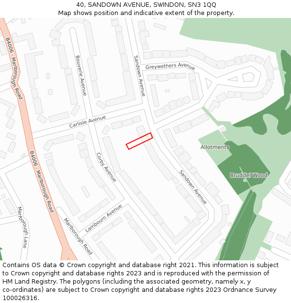 40, SANDOWN AVENUE, SWINDON, SN3 1QQ: Location map and indicative extent of plot