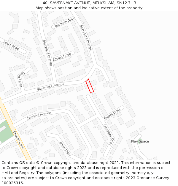40, SAVERNAKE AVENUE, MELKSHAM, SN12 7HB: Location map and indicative extent of plot