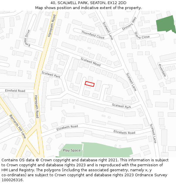 40, SCALWELL PARK, SEATON, EX12 2DD: Location map and indicative extent of plot
