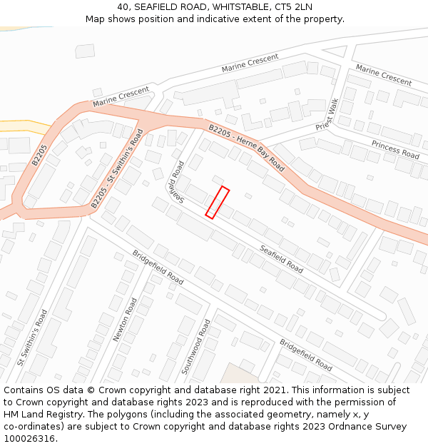 40, SEAFIELD ROAD, WHITSTABLE, CT5 2LN: Location map and indicative extent of plot