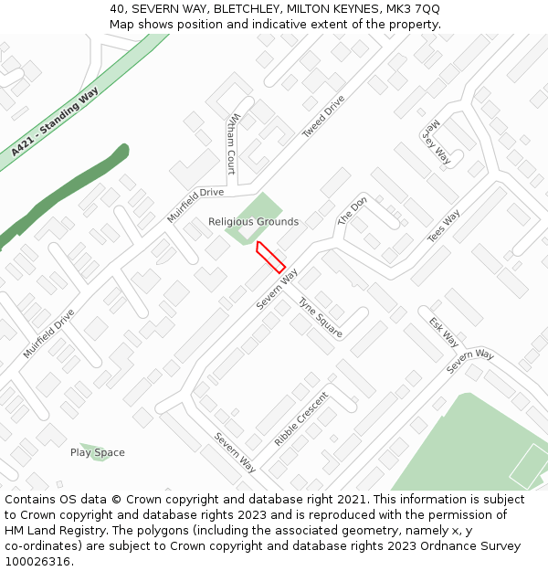 40, SEVERN WAY, BLETCHLEY, MILTON KEYNES, MK3 7QQ: Location map and indicative extent of plot