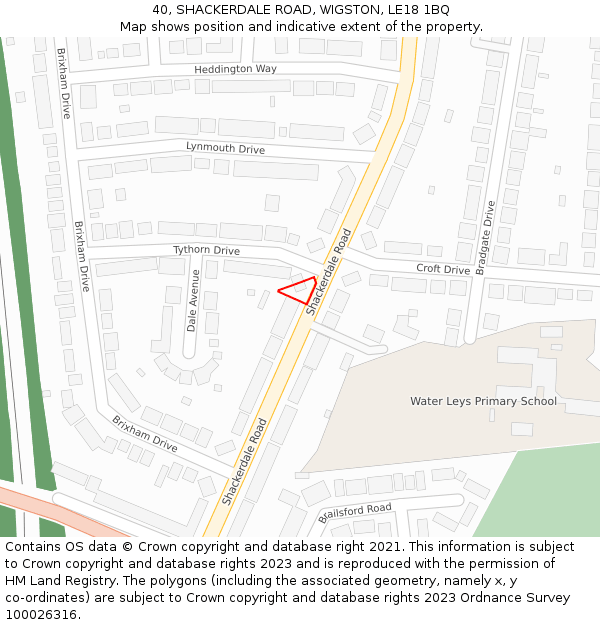 40, SHACKERDALE ROAD, WIGSTON, LE18 1BQ: Location map and indicative extent of plot