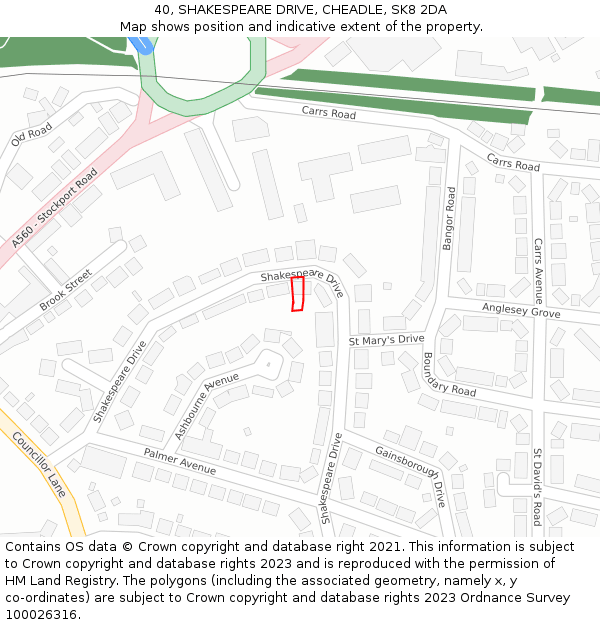 40, SHAKESPEARE DRIVE, CHEADLE, SK8 2DA: Location map and indicative extent of plot