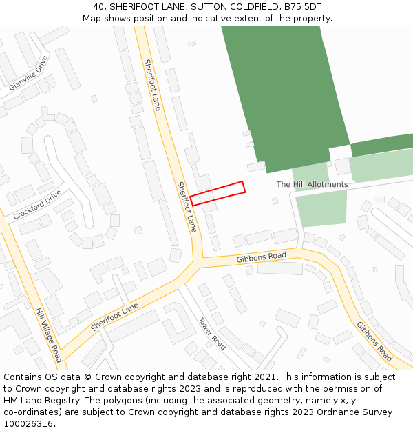 40, SHERIFOOT LANE, SUTTON COLDFIELD, B75 5DT: Location map and indicative extent of plot