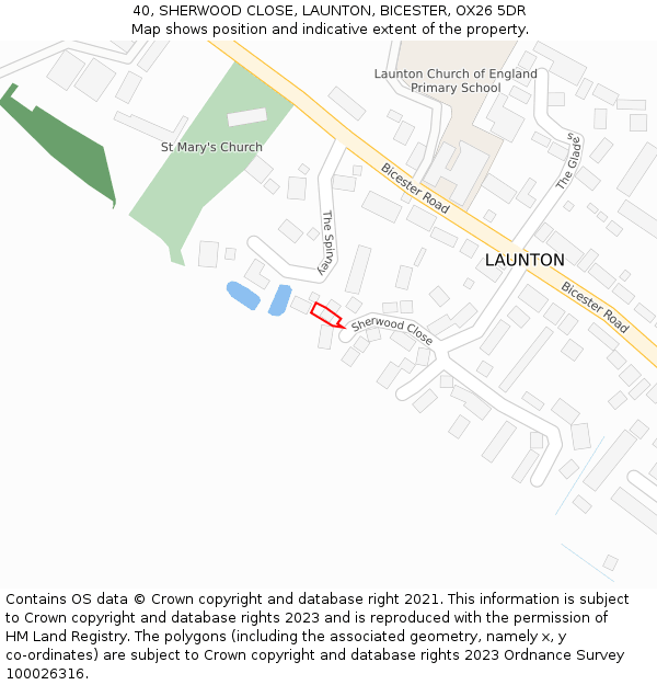 40, SHERWOOD CLOSE, LAUNTON, BICESTER, OX26 5DR: Location map and indicative extent of plot