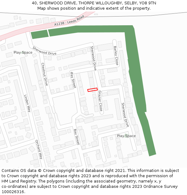 40, SHERWOOD DRIVE, THORPE WILLOUGHBY, SELBY, YO8 9TN: Location map and indicative extent of plot