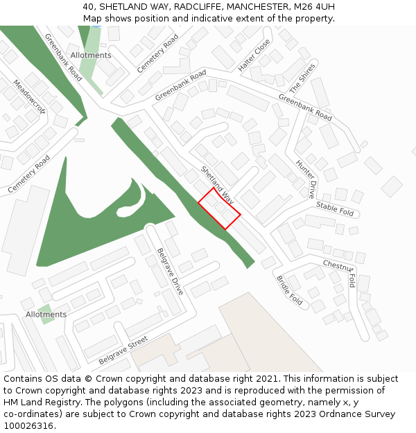 40, SHETLAND WAY, RADCLIFFE, MANCHESTER, M26 4UH: Location map and indicative extent of plot