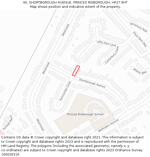 40, SHORTBOROUGH AVENUE, PRINCES RISBOROUGH, HP27 9HT: Location map and indicative extent of plot