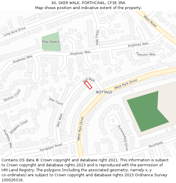 40, SKER WALK, PORTHCAWL, CF36 3RA: Location map and indicative extent of plot