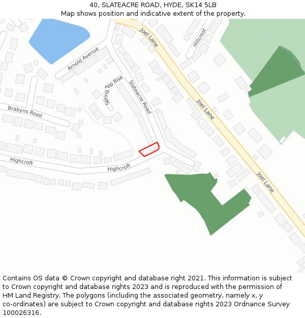 40, SLATEACRE ROAD, HYDE, SK14 5LB: Location map and indicative extent of plot
