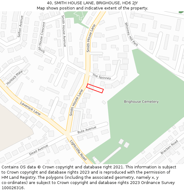 40, SMITH HOUSE LANE, BRIGHOUSE, HD6 2JY: Location map and indicative extent of plot