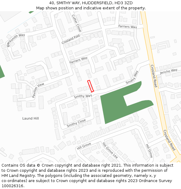 40, SMITHY WAY, HUDDERSFIELD, HD3 3ZD: Location map and indicative extent of plot