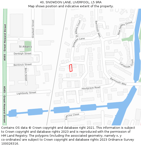 40, SNOWDON LANE, LIVERPOOL, L5 9RA: Location map and indicative extent of plot