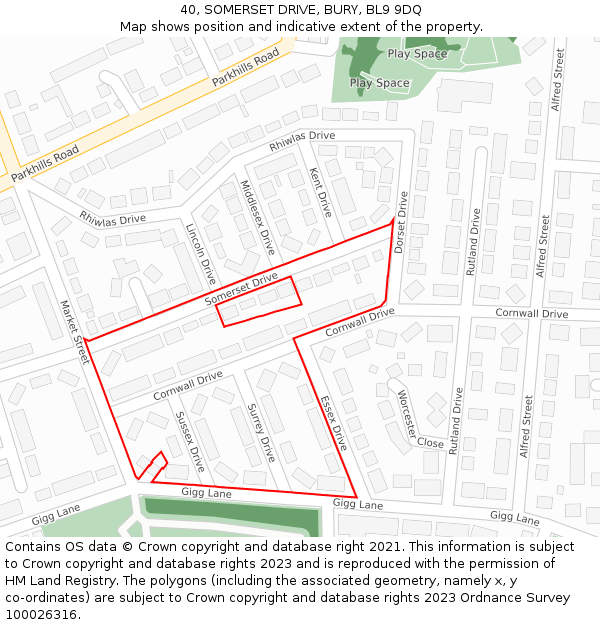 40, SOMERSET DRIVE, BURY, BL9 9DQ: Location map and indicative extent of plot