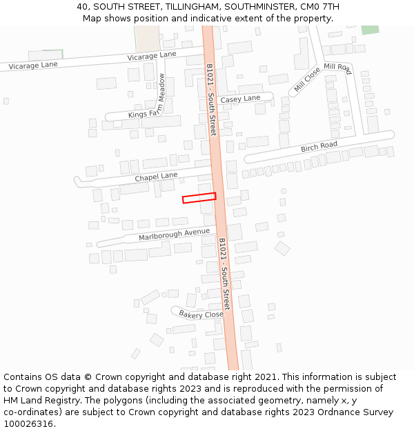 40, SOUTH STREET, TILLINGHAM, SOUTHMINSTER, CM0 7TH: Location map and indicative extent of plot