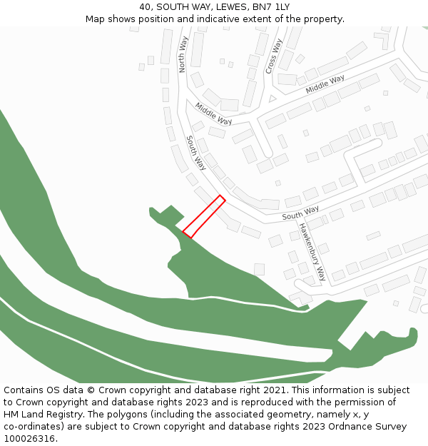 40, SOUTH WAY, LEWES, BN7 1LY: Location map and indicative extent of plot