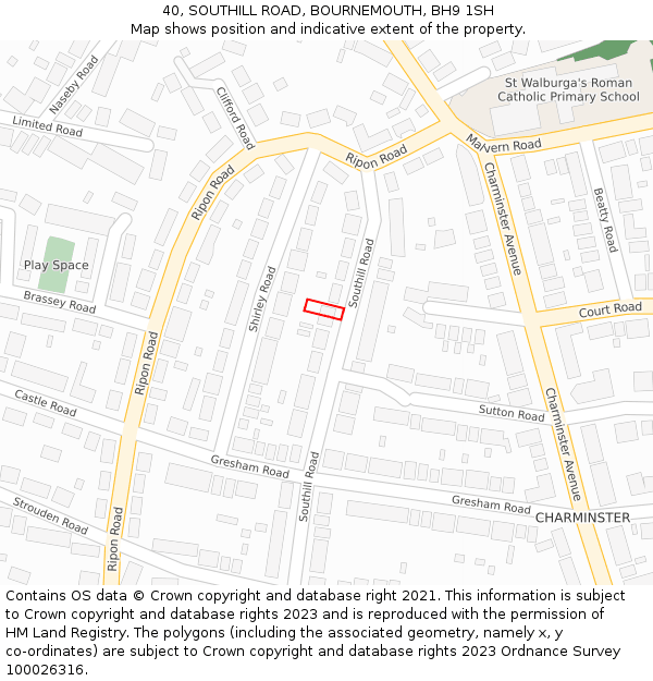 40, SOUTHILL ROAD, BOURNEMOUTH, BH9 1SH: Location map and indicative extent of plot