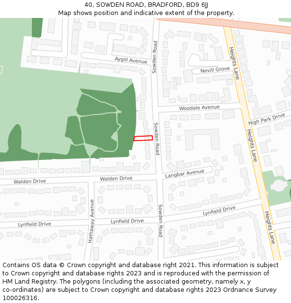 40, SOWDEN ROAD, BRADFORD, BD9 6JJ: Location map and indicative extent of plot
