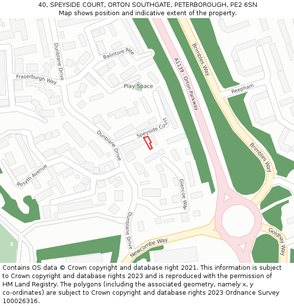 40, SPEYSIDE COURT, ORTON SOUTHGATE, PETERBOROUGH, PE2 6SN: Location map and indicative extent of plot