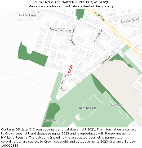 40, SPRING PLACE GARDENS, MIRFIELD, WF14 0QU: Location map and indicative extent of plot