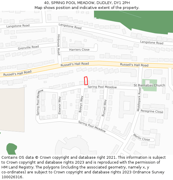 40, SPRING POOL MEADOW, DUDLEY, DY1 2PH: Location map and indicative extent of plot
