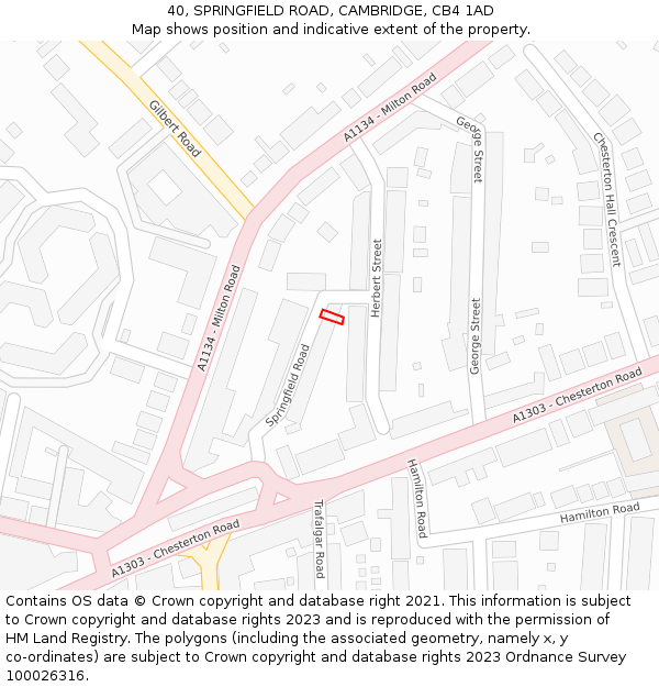 40, SPRINGFIELD ROAD, CAMBRIDGE, CB4 1AD: Location map and indicative extent of plot