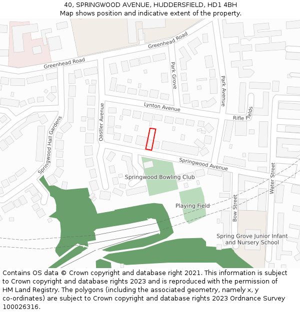 40, SPRINGWOOD AVENUE, HUDDERSFIELD, HD1 4BH: Location map and indicative extent of plot