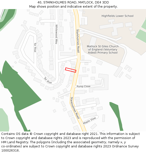 40, STARKHOLMES ROAD, MATLOCK, DE4 3DD: Location map and indicative extent of plot