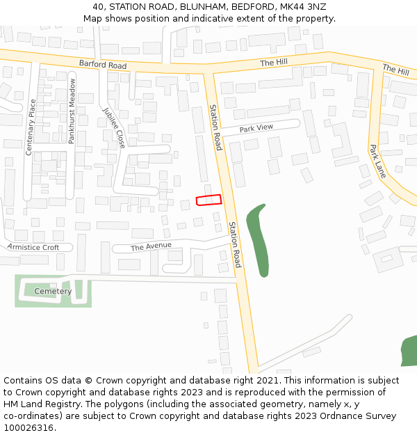 40, STATION ROAD, BLUNHAM, BEDFORD, MK44 3NZ: Location map and indicative extent of plot