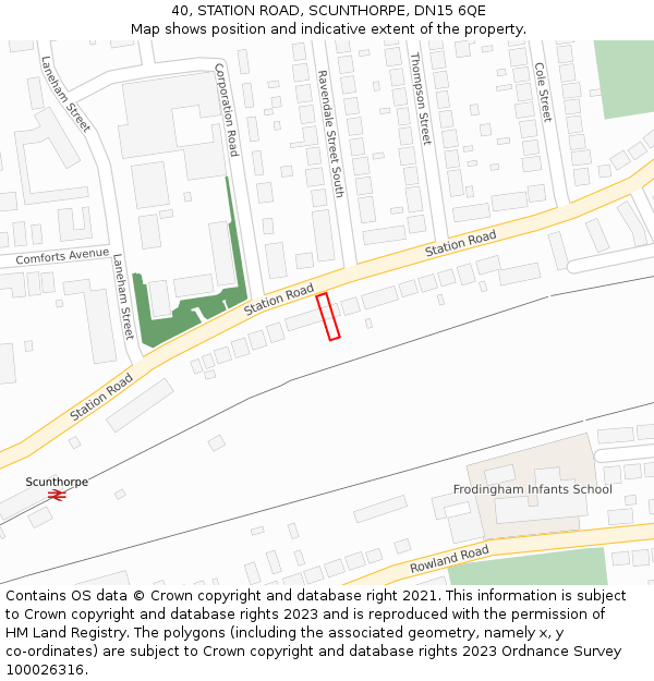 40, STATION ROAD, SCUNTHORPE, DN15 6QE: Location map and indicative extent of plot