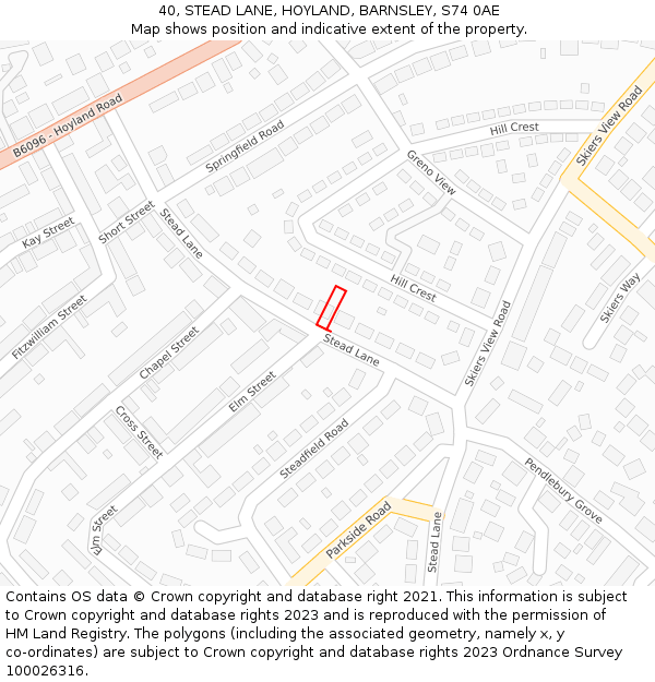 40, STEAD LANE, HOYLAND, BARNSLEY, S74 0AE: Location map and indicative extent of plot