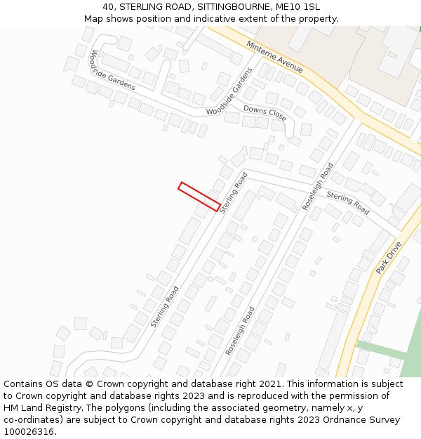 40, STERLING ROAD, SITTINGBOURNE, ME10 1SL: Location map and indicative extent of plot