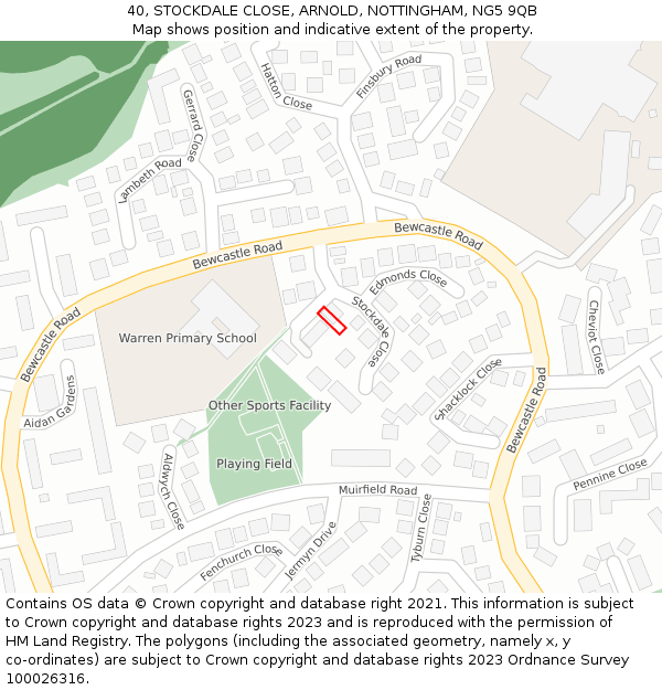 40, STOCKDALE CLOSE, ARNOLD, NOTTINGHAM, NG5 9QB: Location map and indicative extent of plot