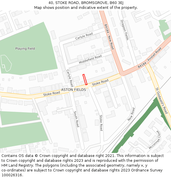 40, STOKE ROAD, BROMSGROVE, B60 3EJ: Location map and indicative extent of plot