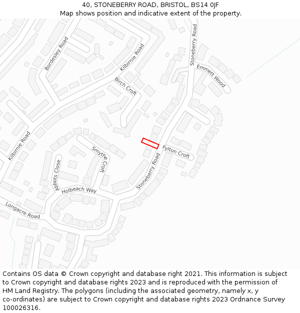 40, STONEBERRY ROAD, BRISTOL, BS14 0JF: Location map and indicative extent of plot