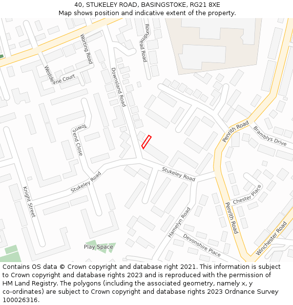 40, STUKELEY ROAD, BASINGSTOKE, RG21 8XE: Location map and indicative extent of plot