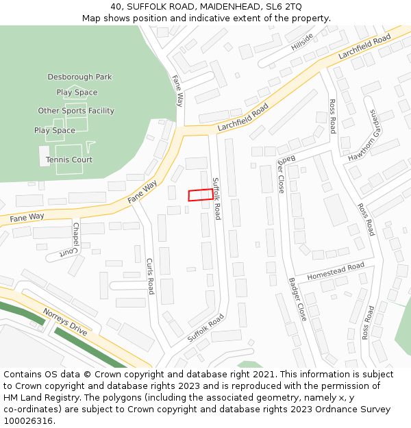 40, SUFFOLK ROAD, MAIDENHEAD, SL6 2TQ: Location map and indicative extent of plot